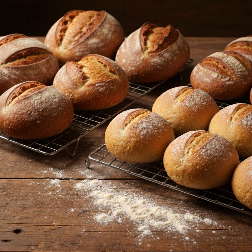 Freshly baked artisan bread loaves and golden wheat dinner rolls at Patrick's Hot Bread