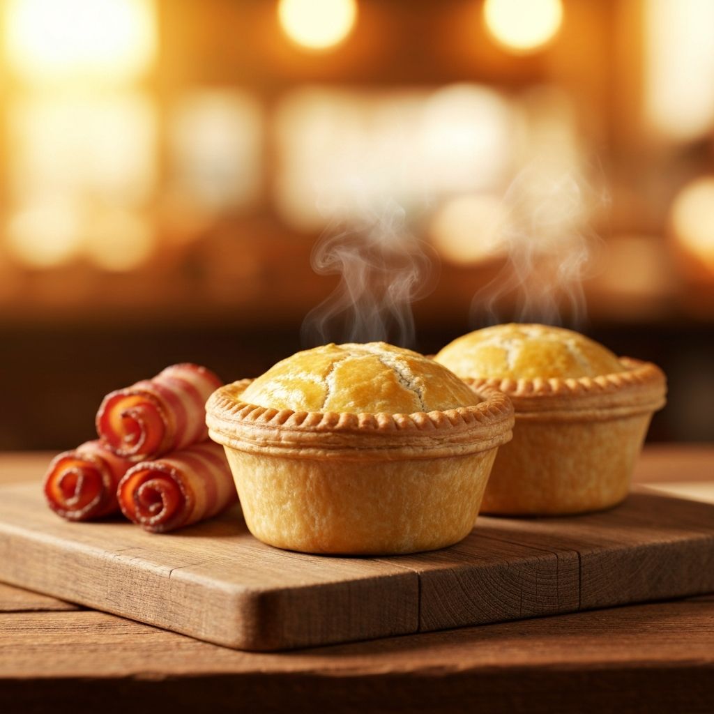 Golden Australian meat pies and crispy bacon rolls at Patrick's Hot Bread